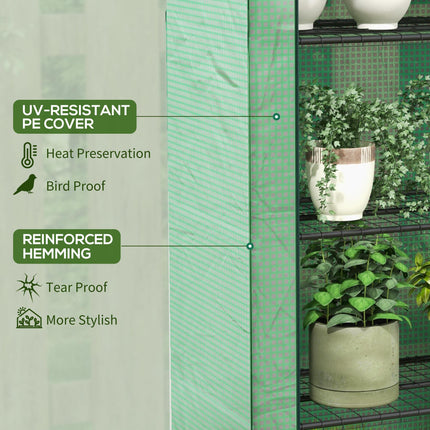 4 Tier Portable Mini Greenhouse with Reinforced PE Cover - Green