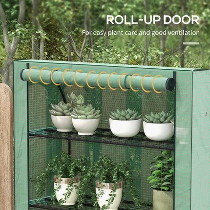 4 Tier Portable Mini Greenhouse with Reinforced PE Cover - Green