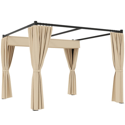 3 x 3 Metre Retractable Pergola with Curtains and Durable Metal Frame - Beige