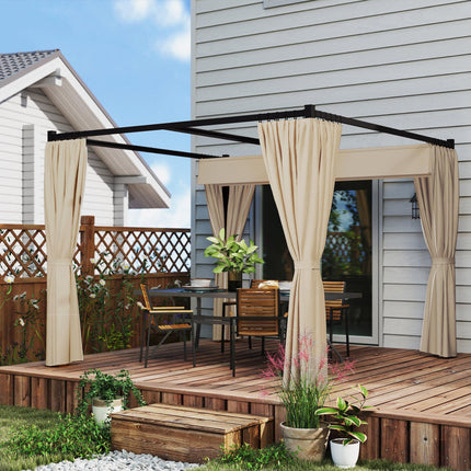 3 x 3 Metre Retractable Pergola with Curtains and Durable Metal Frame - Beige