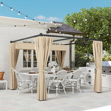 3 x 3 Metre Retractable Pergola with Curtains and Durable Metal Frame - Beige
