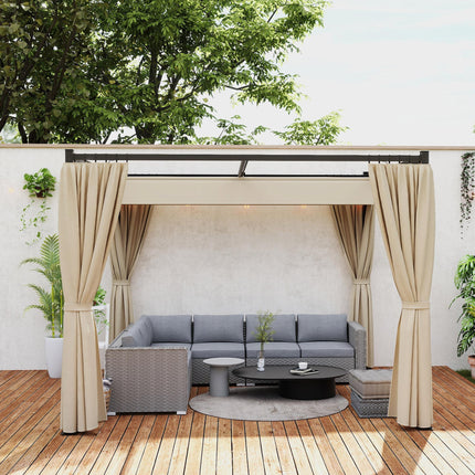 3 x 3 Metre Retractable Pergola with Curtains and Durable Metal Frame - Beige