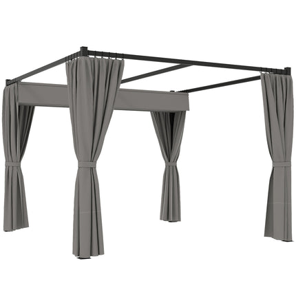 3 x 3 Metre Retractable Pergola with Curtains and Metal Frame - Light Grey