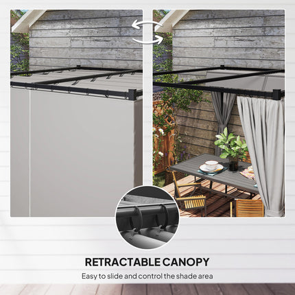 3 x 3 Metre Retractable Pergola with Curtains and Metal Frame - Light Grey