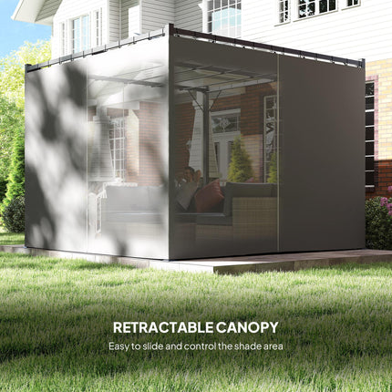 3 x 3 Metre Retractable Pergola with Curtains and Metal Frame - Light Grey