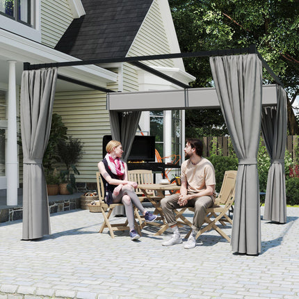3 x 3 Metre Retractable Pergola with Curtains and Metal Frame - Light Grey