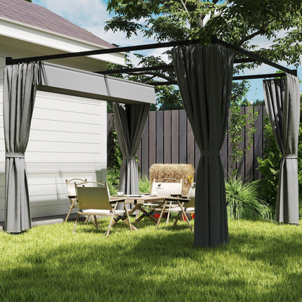 3 x 3 Metre Retractable Pergola with Curtains and Metal Frame - Light Grey