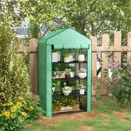 Four-Tier Mini Greenhouse with Reinforced Plastic Cover - Green