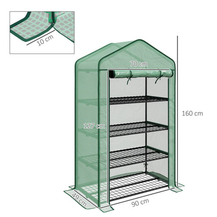 Four-Tier Mini Greenhouse with Reinforced Plastic Cover - Green