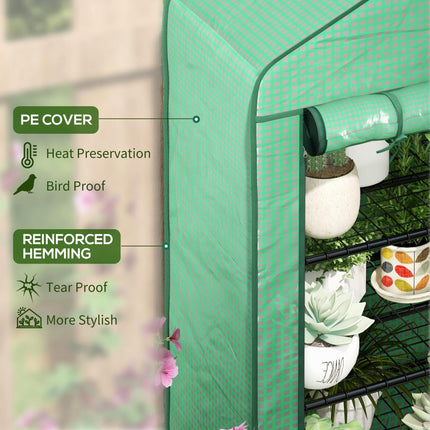 Four-Tier Mini Greenhouse with Reinforced Plastic Cover - Green
