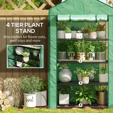 Four-Tier Mini Greenhouse with Reinforced Plastic Cover - Green