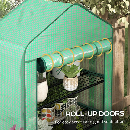 Four-Tier Mini Greenhouse with Reinforced Plastic Cover - Green