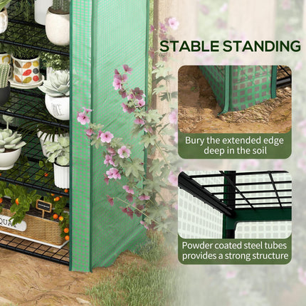 Four-Tier Mini Greenhouse with Reinforced Plastic Cover - Green