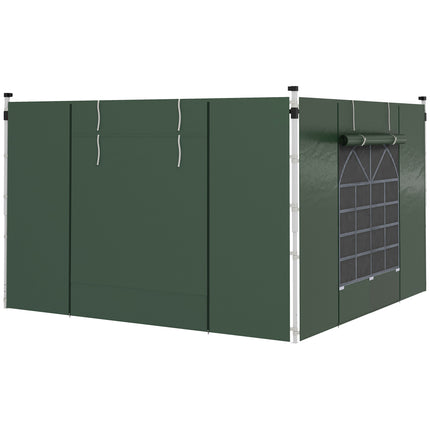 Set of 2 Gazebo Side Panels with Windows and Zipped Doors for 3x3/3x6m Canopy - Green