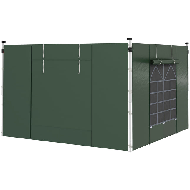 Set of 2 Gazebo Side Panels with Windows and Zipped Doors for 3x3/3x6m Canopy - Green