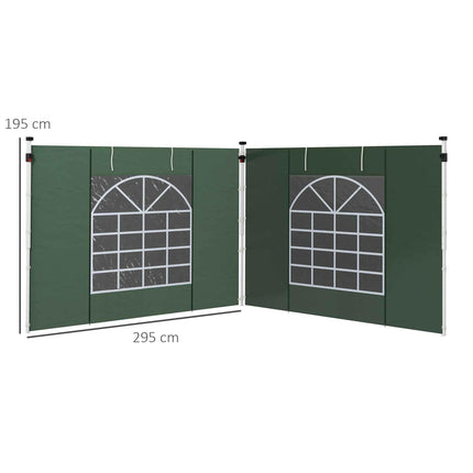 Set of 2 Gazebo Side Panels with Windows and Zipped Doors for 3x3/3x6m Canopy - Green