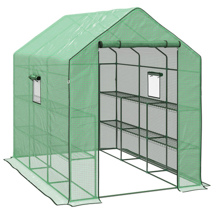 Walk-in Greenhouse with 3 Tier Shelves and Reinforced PE Cover - Green