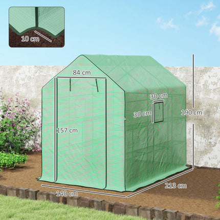 Walk-in Greenhouse with 3 Tier Shelves and Reinforced PE Cover - Green