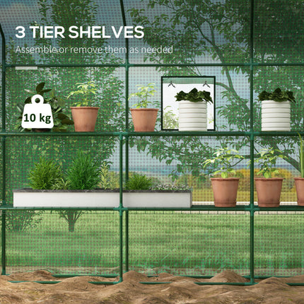 Walk-in Greenhouse with 3 Tier Shelves and Reinforced PE Cover - Green