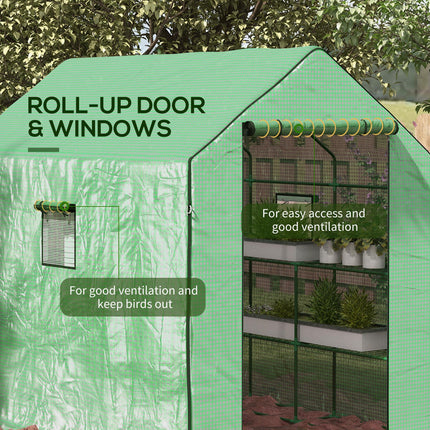 Walk-in Greenhouse with 3 Tier Shelves and Reinforced PE Cover - Green