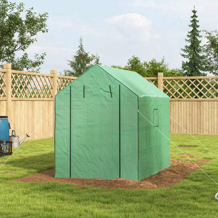 Walk-in Greenhouse with 3 Tier Shelves and Reinforced PE Cover - Green