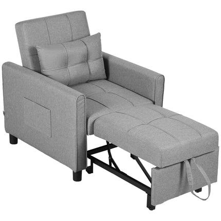 3-In-1 Convertible Chair Bed with Adjustable Backrest and Side Pockets - Light Grey