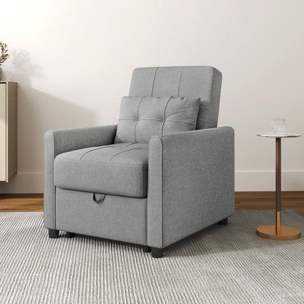 3-In-1 Convertible Chair Bed with Adjustable Backrest and Side Pockets - Light Grey