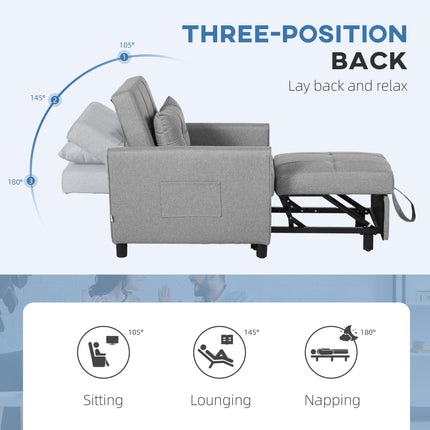 3-In-1 Convertible Chair Bed with Adjustable Backrest and Side Pockets - Light Grey