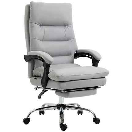 Vibration Massage Office Chair with Heat, Reclining Back, Footrest & Armrest, Microfibre Double Padding - Grey