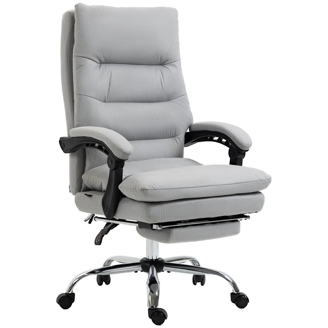 Vibration Massage Office Chair with Heat, Reclining Back, Footrest & Armrest, Microfibre Double Padding - Grey