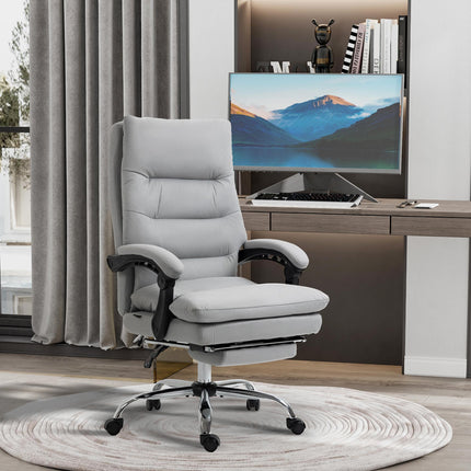 Vibration Massage Office Chair with Heat, Reclining Back, Footrest & Armrest, Microfibre Double Padding - Grey