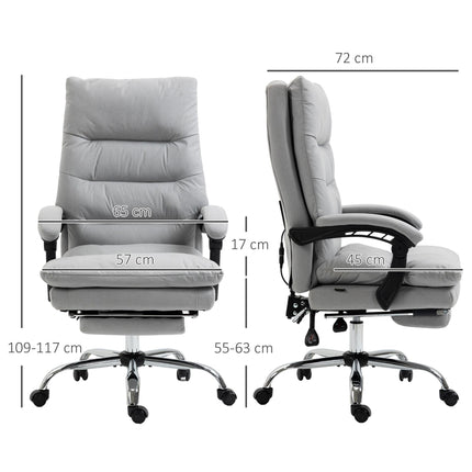 Vibration Massage Office Chair with Heat, Reclining Back, Footrest & Armrest, Microfibre Double Padding - Grey