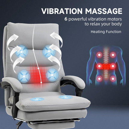 Vibration Massage Office Chair with Heat, Reclining Back, Footrest & Armrest, Microfibre Double Padding - Grey