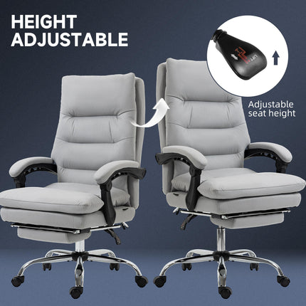 Vibration Massage Office Chair with Heat, Reclining Back, Footrest & Armrest, Microfibre Double Padding - Grey