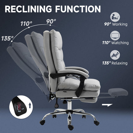Vibration Massage Office Chair with Heat, Reclining Back, Footrest & Armrest, Microfibre Double Padding - Grey