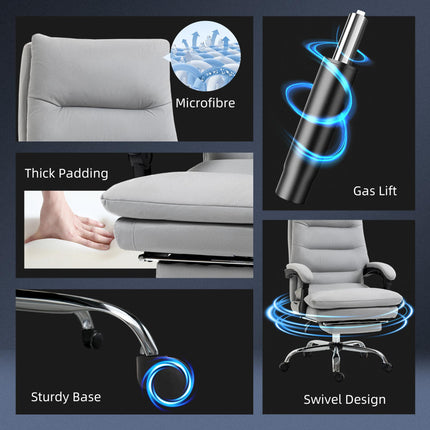 Vibration Massage Office Chair with Heat, Reclining Back, Footrest & Armrest, Microfibre Double Padding - Grey