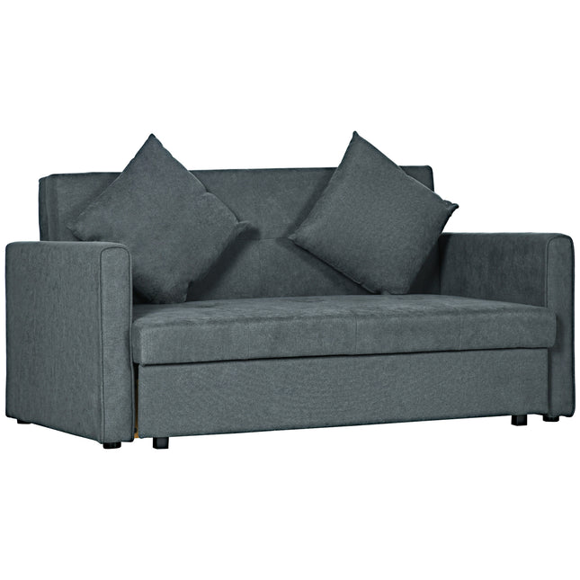 Convertible 2 Seater Sofa Bed with Hidden Storage and Cushions - Dark Grey