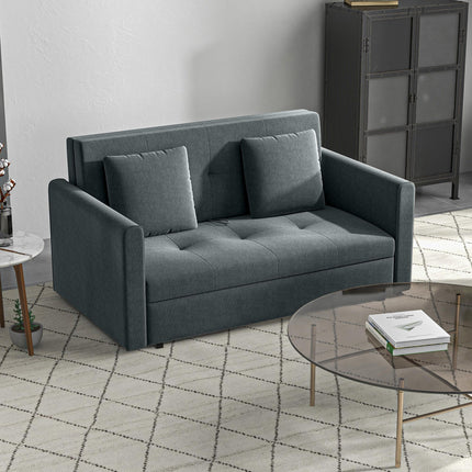 Convertible 2 Seater Sofa Bed with Hidden Storage and Cushions - Dark Grey