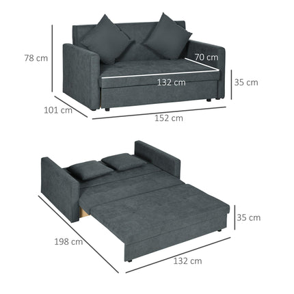 Convertible 2 Seater Sofa Bed with Hidden Storage and Cushions - Dark Grey