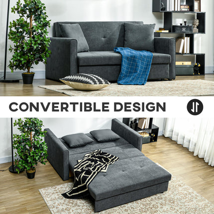 Convertible 2 Seater Sofa Bed with Hidden Storage and Cushions - Dark Grey