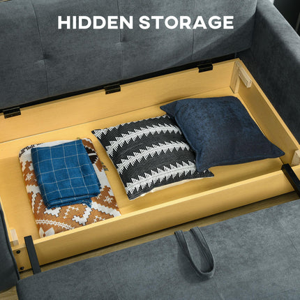 Convertible 2 Seater Sofa Bed with Hidden Storage and Cushions - Dark Grey