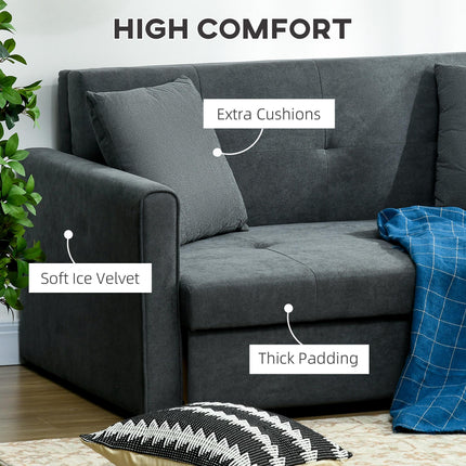 Convertible 2 Seater Sofa Bed with Hidden Storage and Cushions - Dark Grey