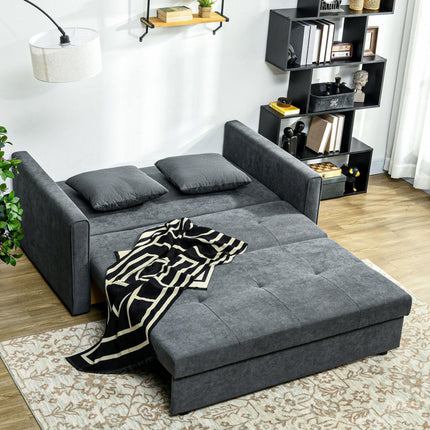 Convertible 2 Seater Sofa Bed with Hidden Storage and Cushions - Dark Grey
