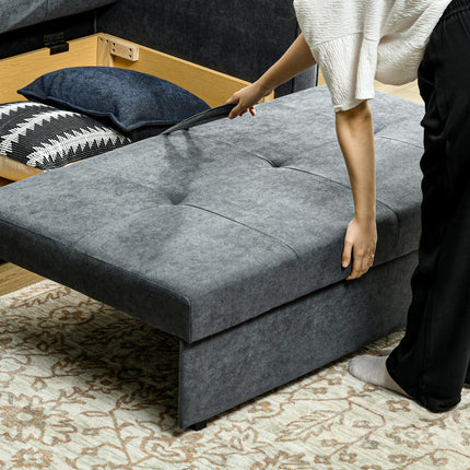 Convertible 2 Seater Sofa Bed with Hidden Storage and Cushions - Dark Grey