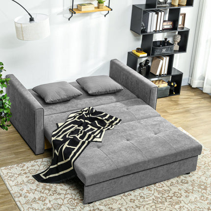 2 Seater Convertible Sofa Bed with Cushions and Hidden Storage - Light Grey