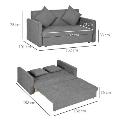 2 Seater Convertible Sofa Bed with Cushions and Hidden Storage - Light Grey