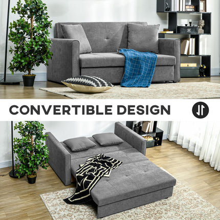 2 Seater Convertible Sofa Bed with Cushions and Hidden Storage - Light Grey