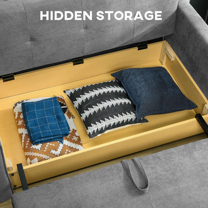 2 Seater Convertible Sofa Bed with Cushions and Hidden Storage - Light Grey