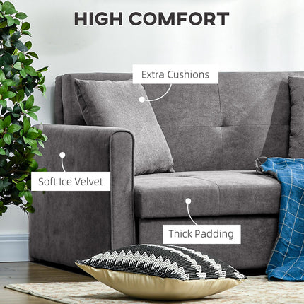 2 Seater Convertible Sofa Bed with Cushions and Hidden Storage - Light Grey