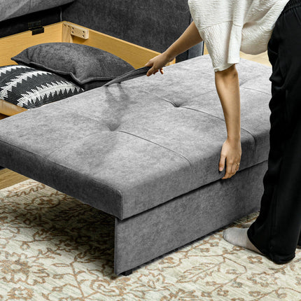 2 Seater Convertible Sofa Bed with Cushions and Hidden Storage - Light Grey
